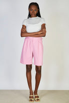 Pink cinch waist tailored shorts_4