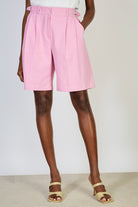 Pink cinch waist tailored shorts_1