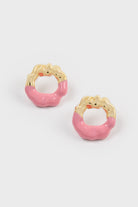 Pink enamel dipped gold organic circle earrings_2