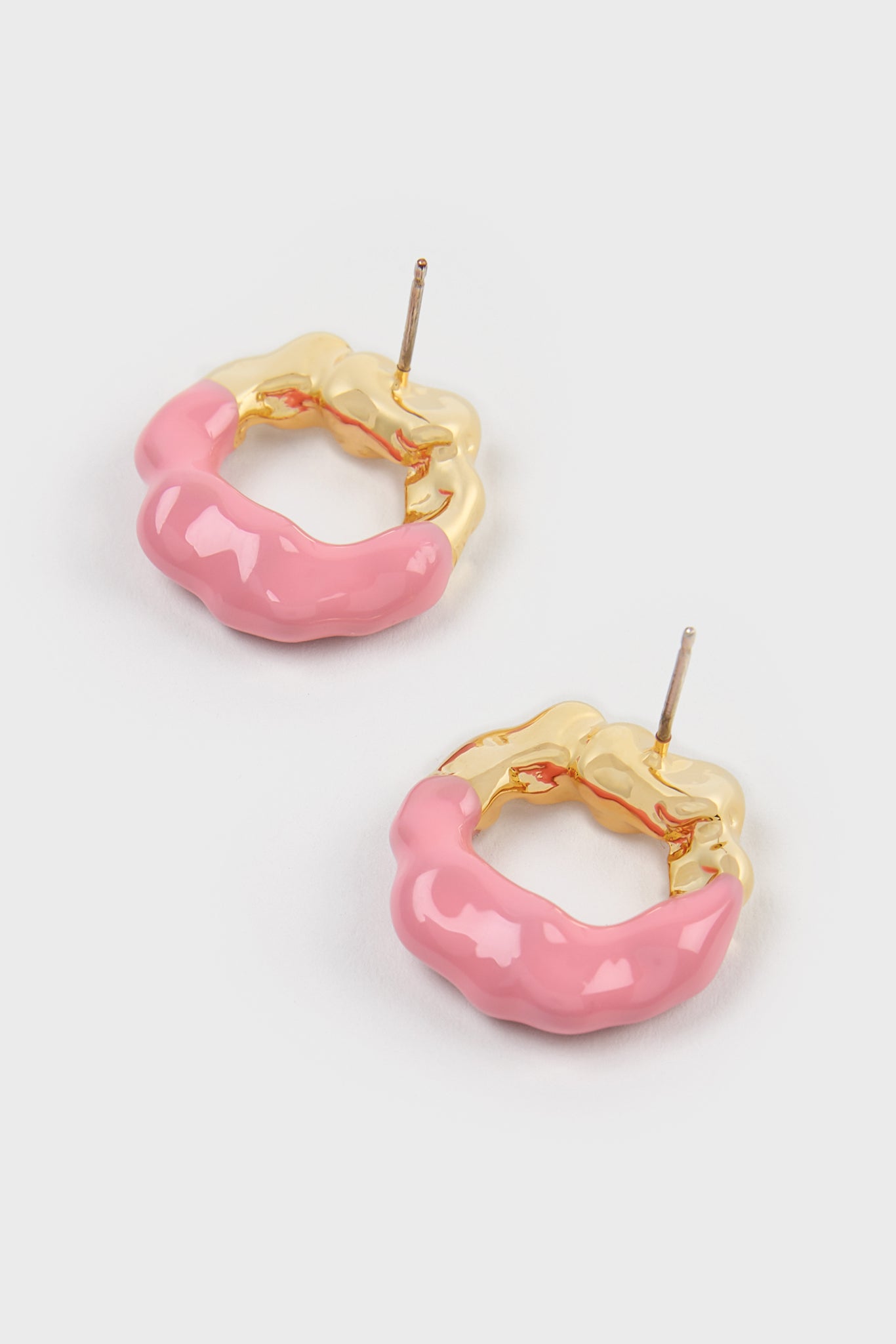 Pink enamel dipped gold organic circle earrings_3