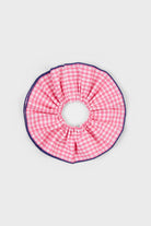 Pink gingham and navy trim scrunchie_1