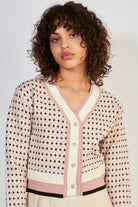Pink graphic ivory trim cardigan_2