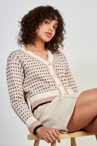 Pink graphic ivory trim cardigan_1