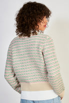 Pink green and beige mixed knit striped cardigan_3