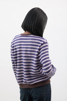 Dark purple and lilac striped fuzzy V neck sweatshirt_2