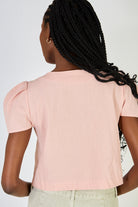 Pink linen blend structured sleeve blouse_2