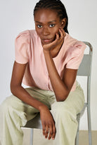 Pink linen blend structured sleeve blouse_5