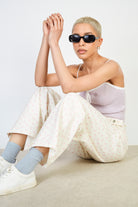 Pink ribbon bown print double button jeans_5