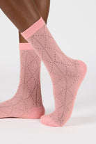 Pink semi sheer dotted diamond socks_1
