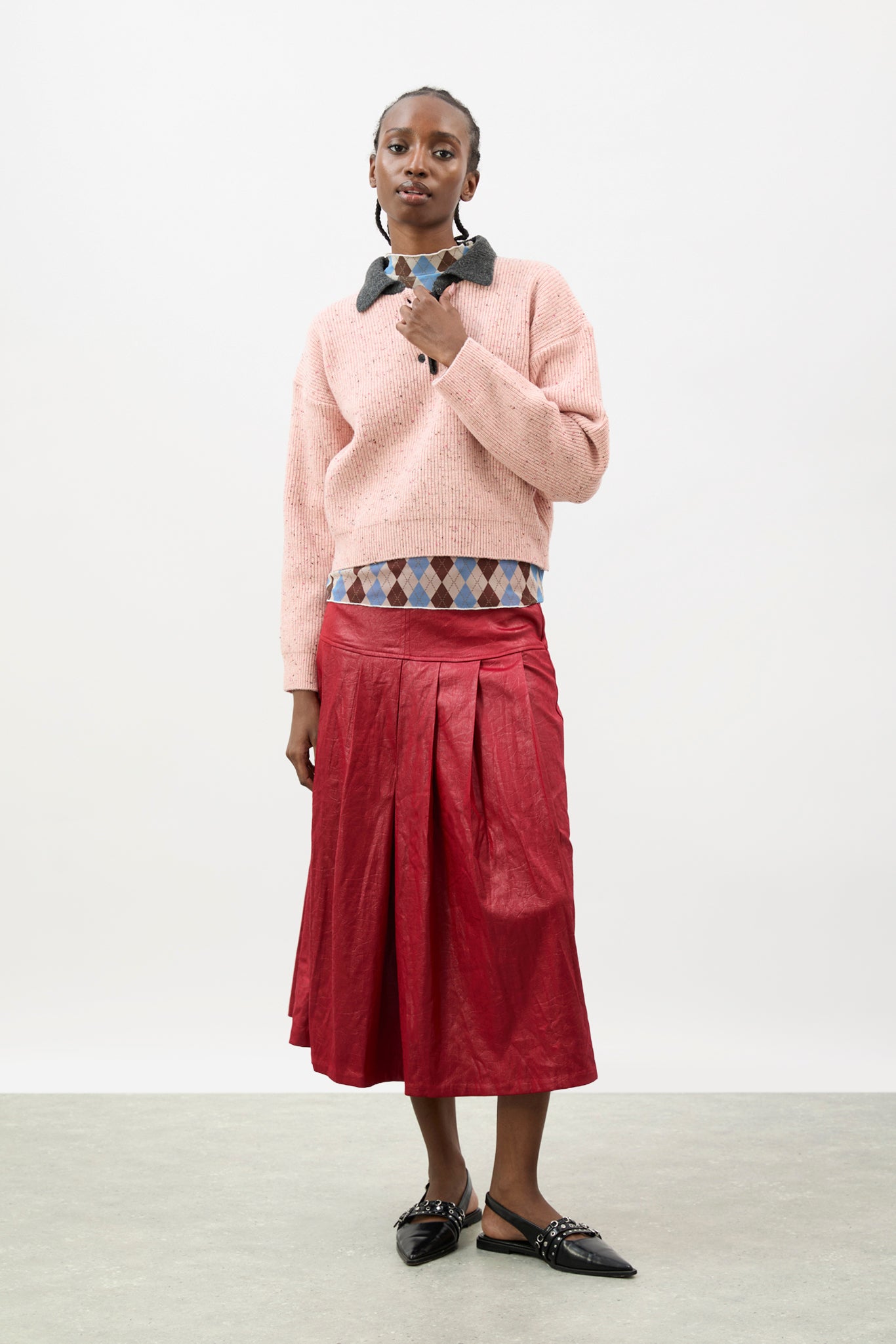 Pink speckled contrast collar knit jumper_4