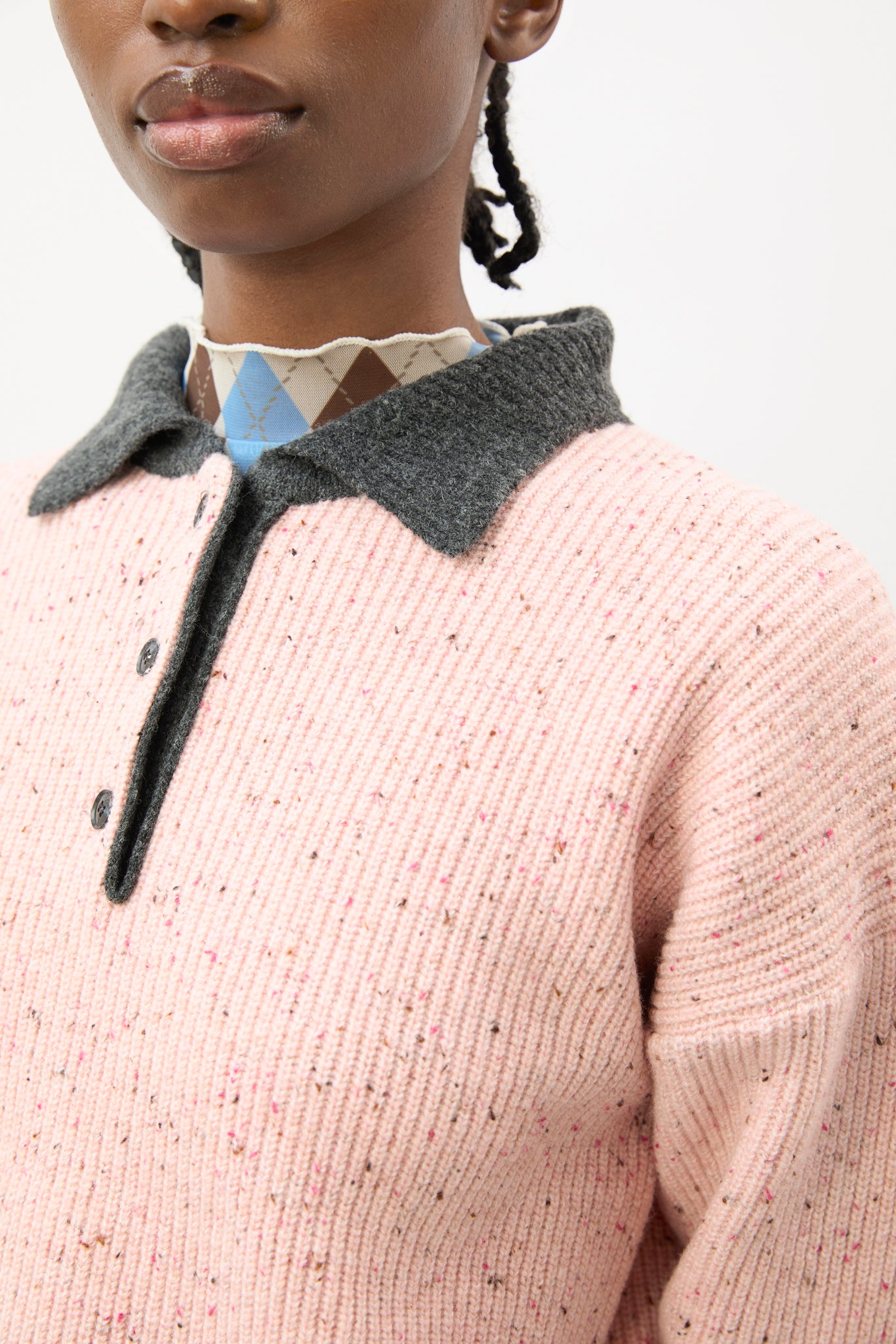 Pink speckled contrast collar knit jumper_3