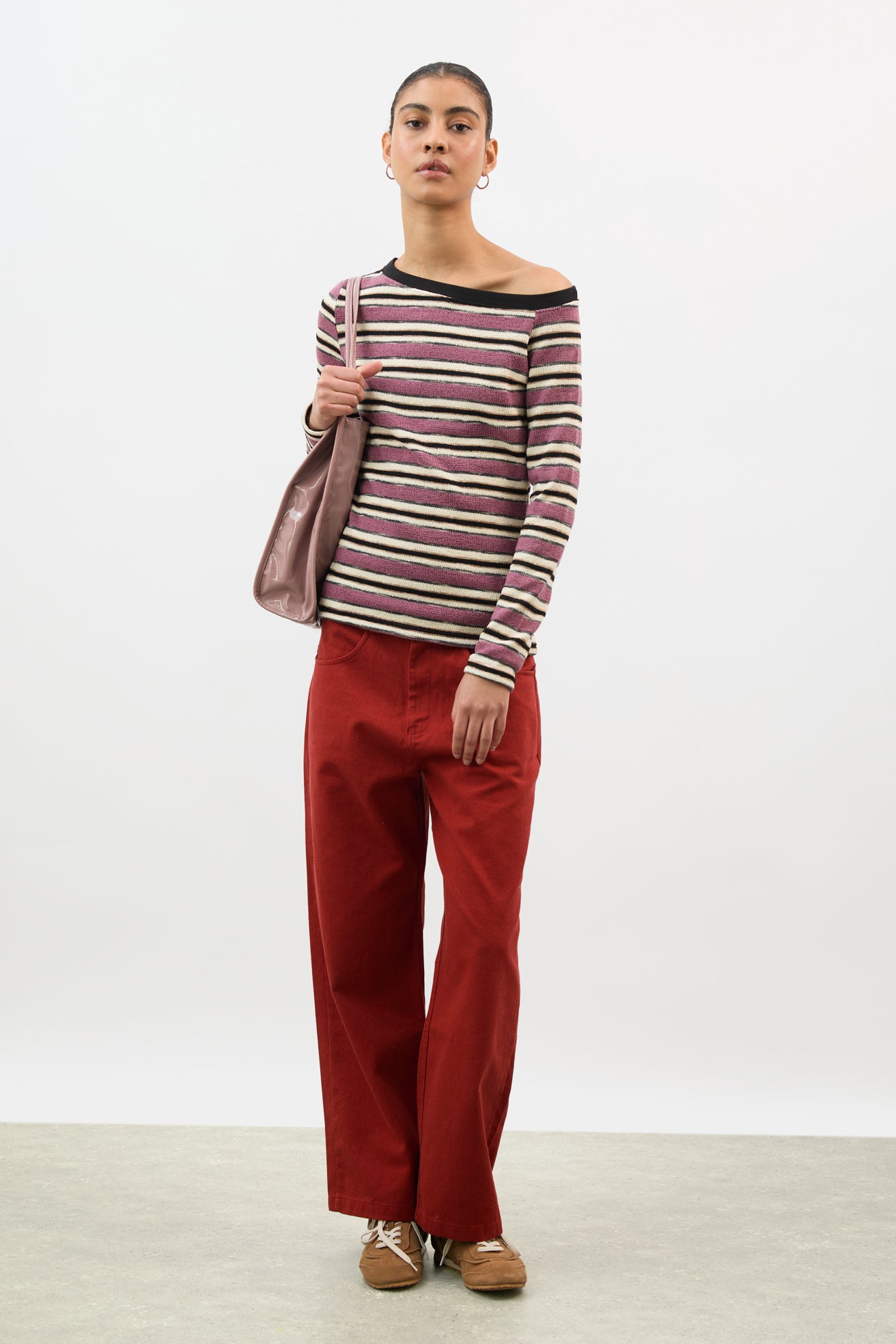 Pink textured stripe one shoulder top_4