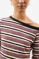 Pink textured stripe one shoulder top_3
