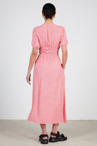 Pink and red floral print smock waist midi dress_2