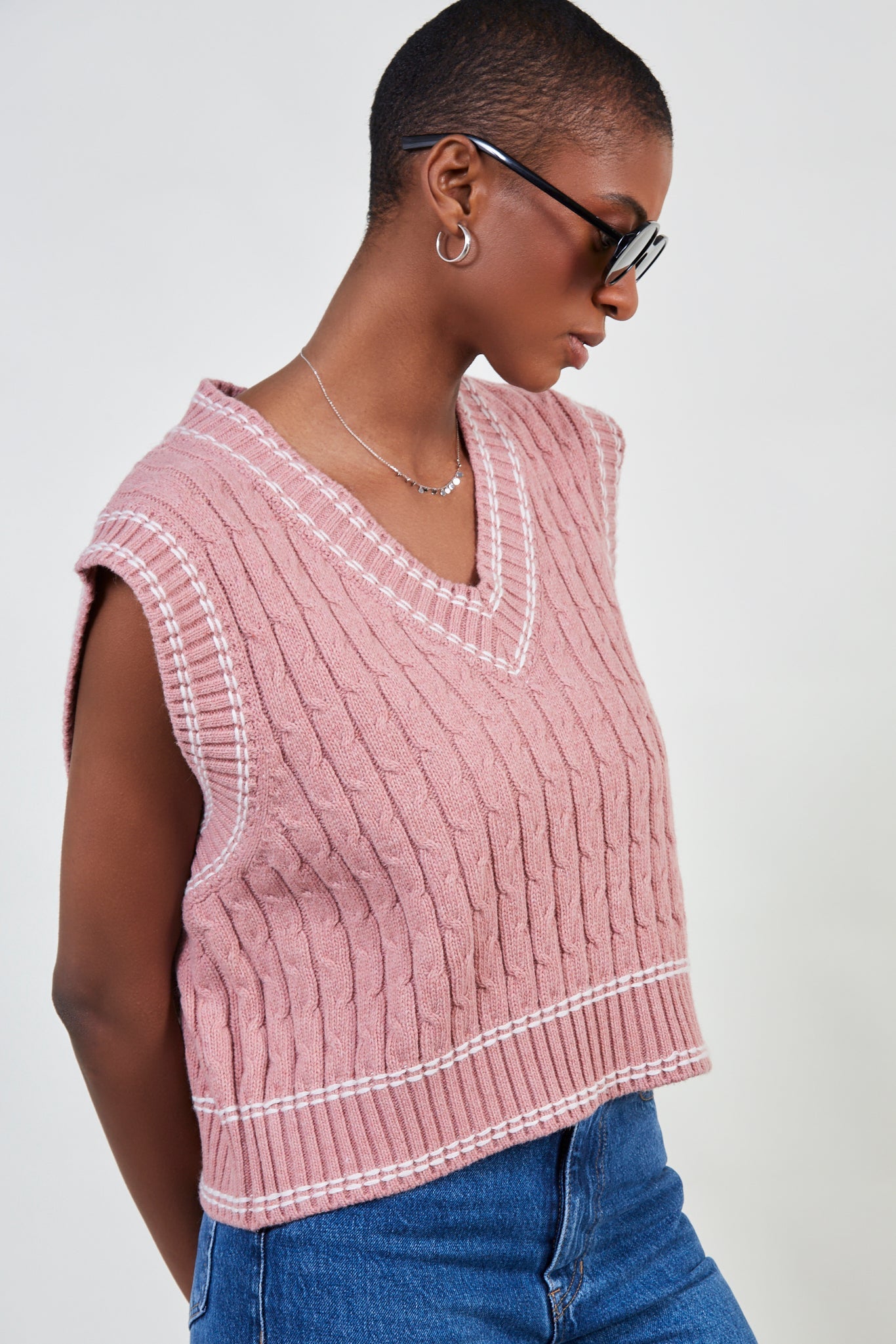 Pink dotted varsity trim sweater vest