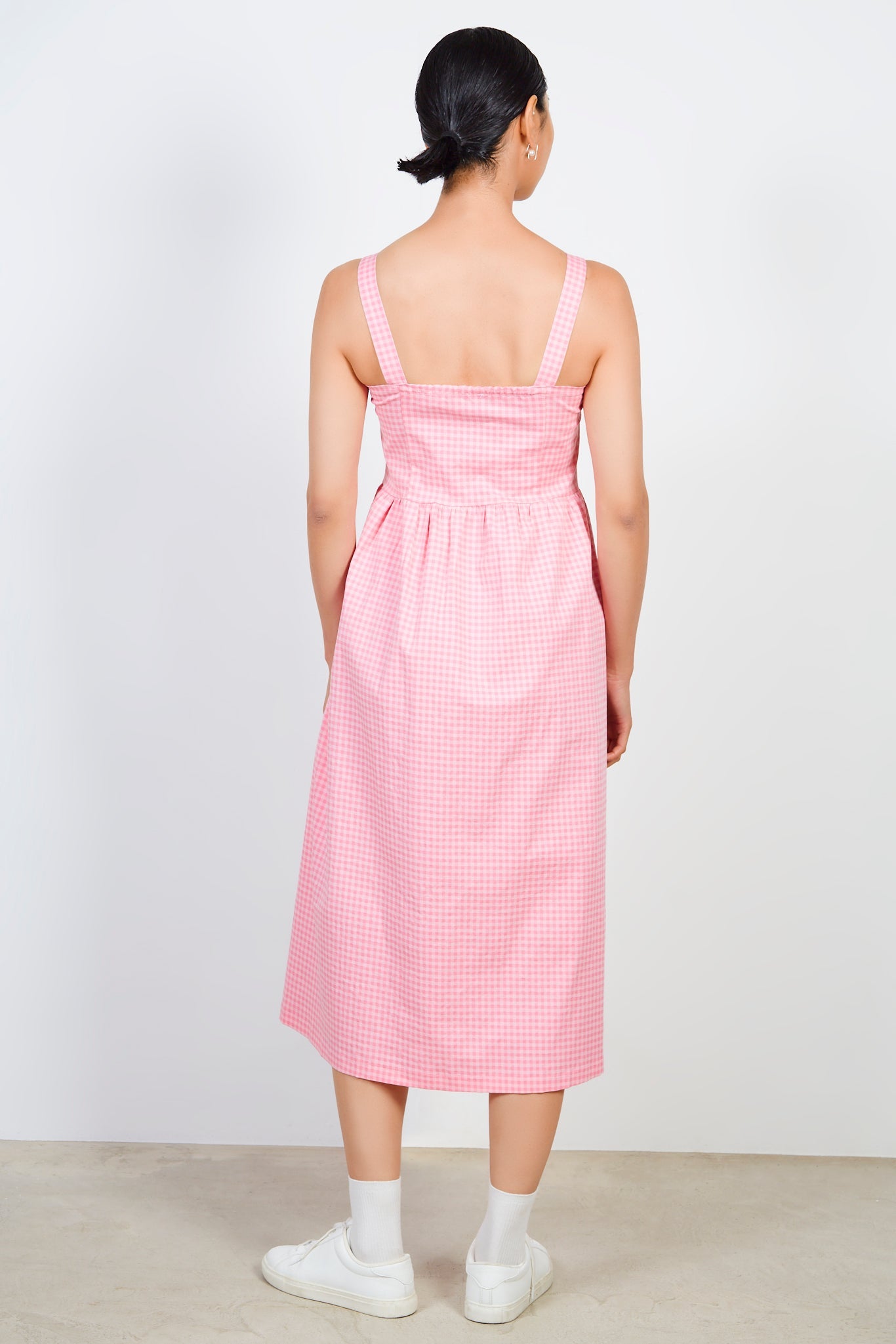 Pink gingham button front dress_2