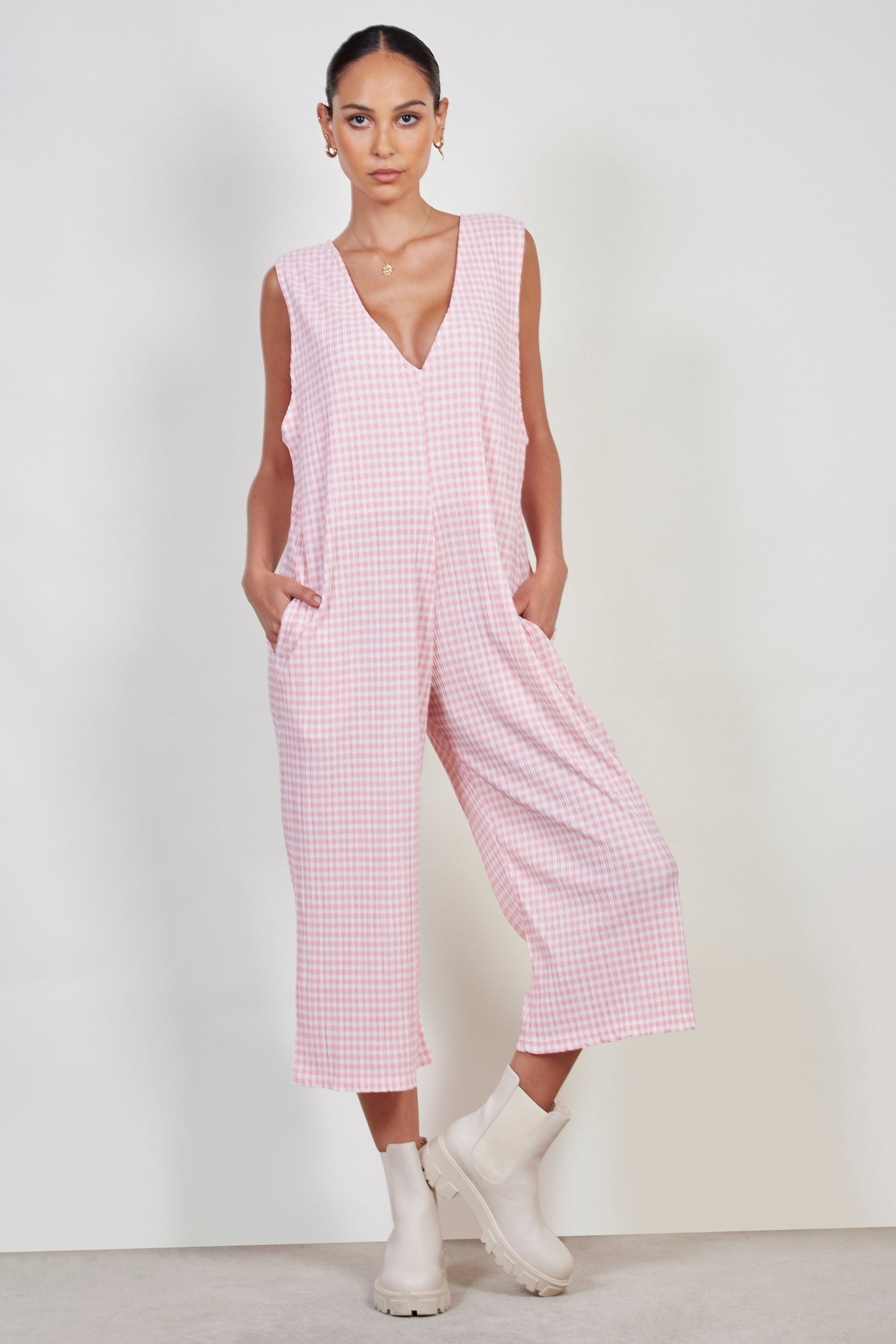 Pink gingham jumpsuit