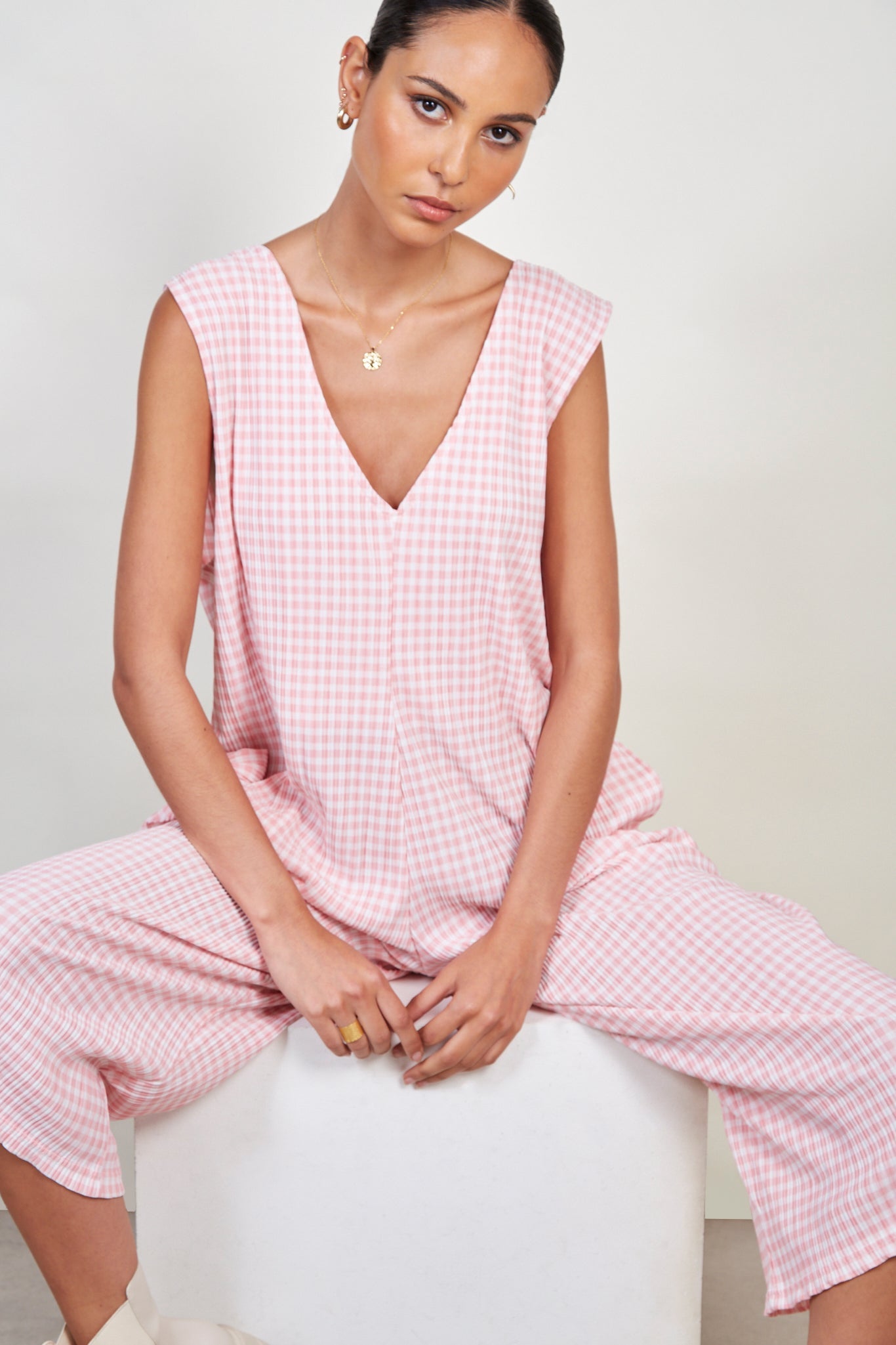 Pink gingham jumpsuit