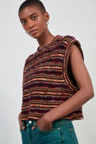 Pink multicolour striped knit vest_4