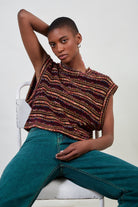 Pink multicolour striped knit vest_7