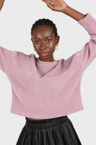 Pink ribbed velvet long sleeved top_5