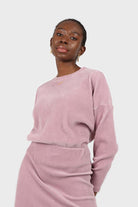 Pink ribbed velvet long sleeved top_1