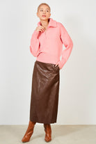 Pink zip neck collared jumper_3