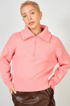 Pink zip neck collared jumper_1