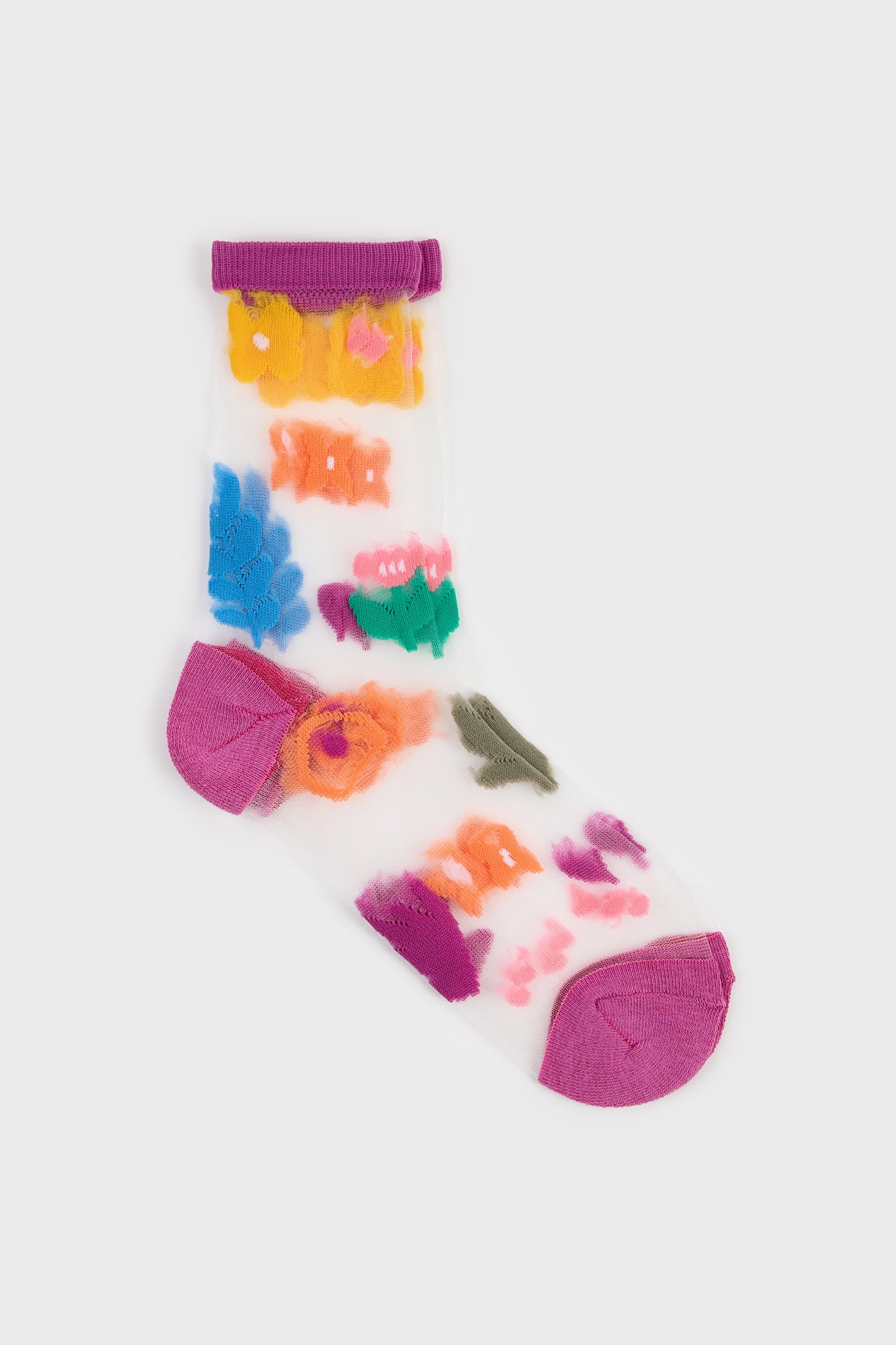 Bright multicolour sheer floral socks - Set of 3