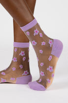 Purple mixed flower sheer socks_1