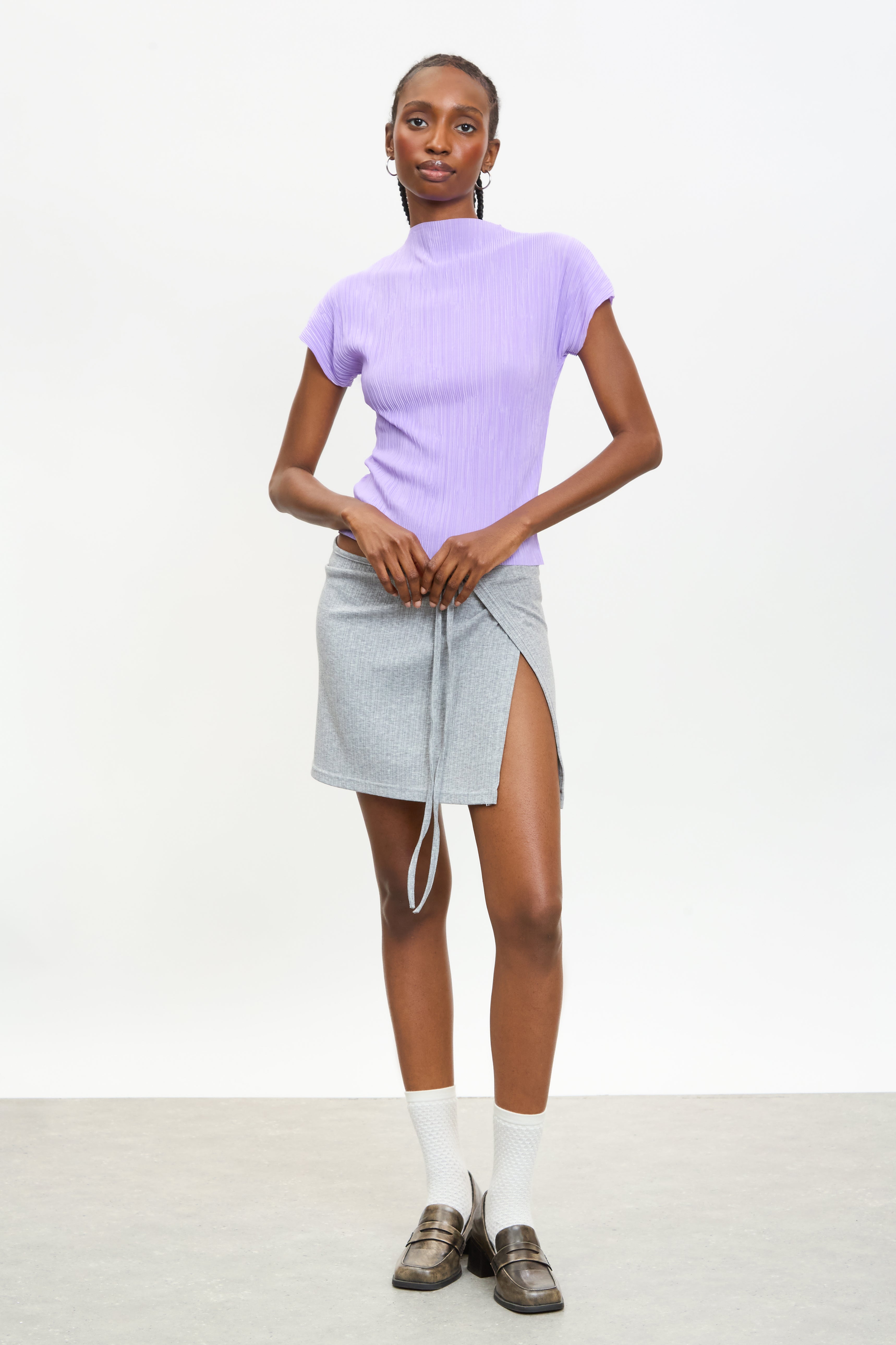 Purple pleat ribbed short sleeved top_4