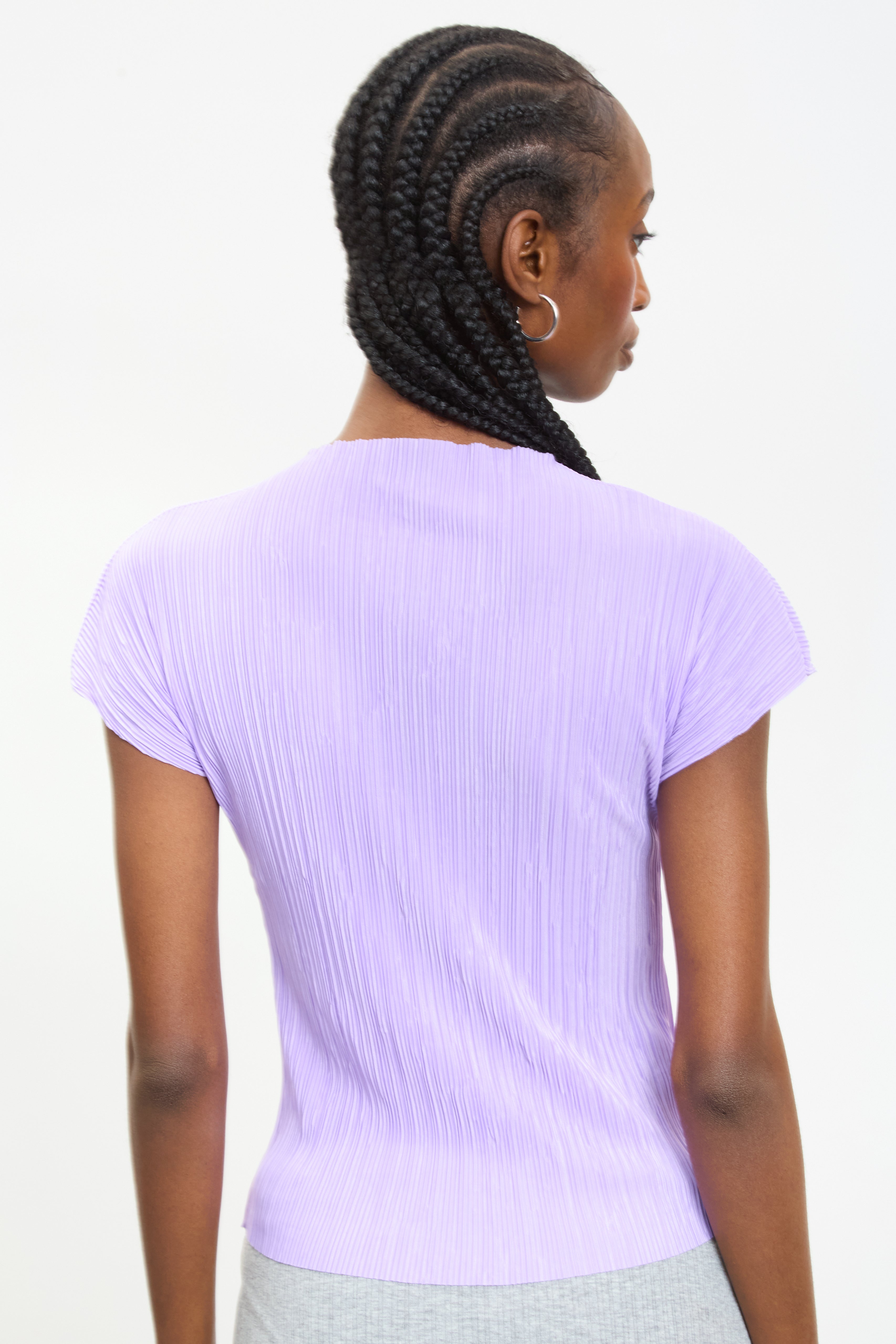 Purple pleat ribbed short sleeved top_2