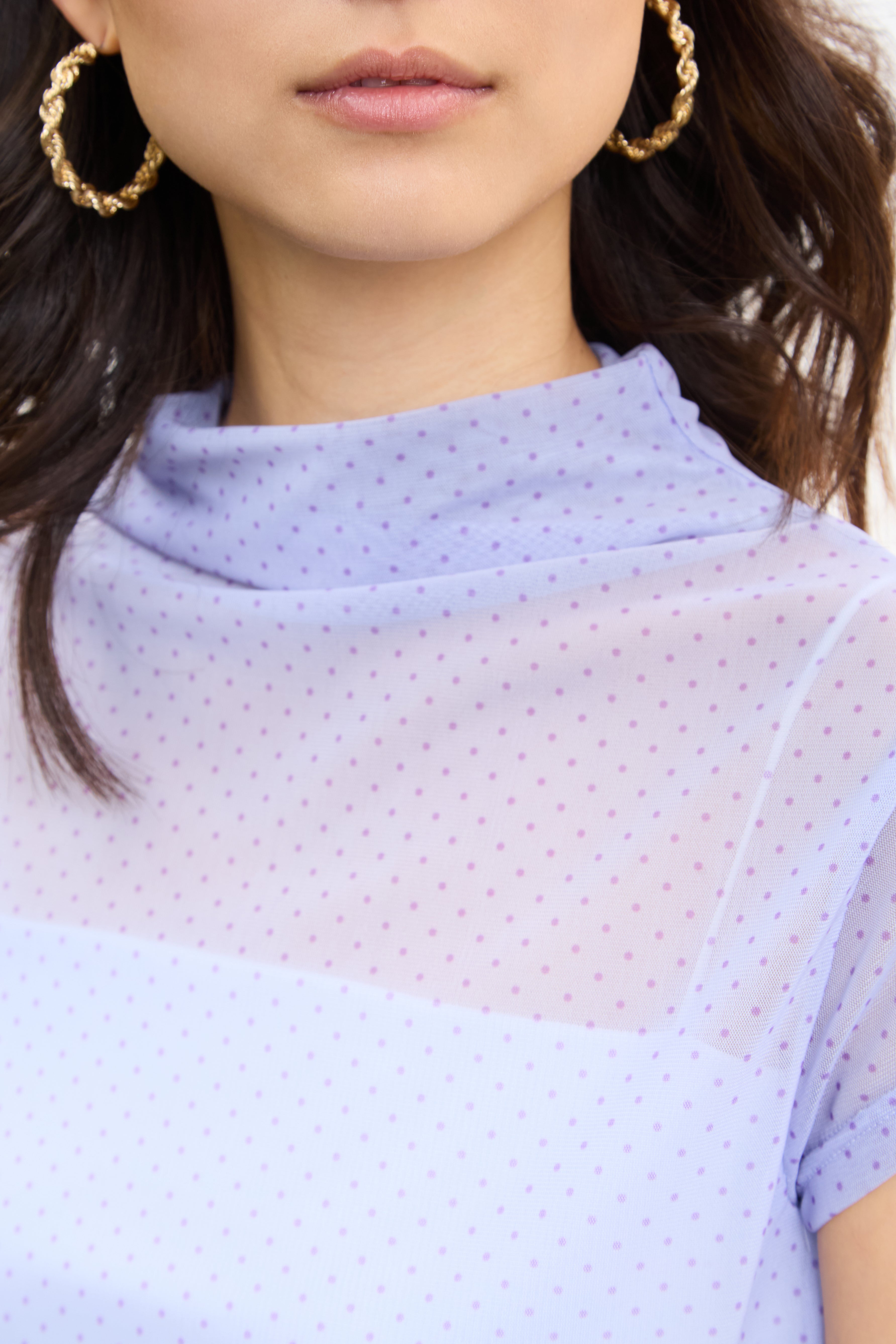 Purple polka dot sheer short sleeve top_4