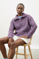 Purple wool blend ribbed zip up cardigan_5