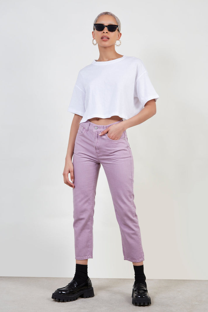 Pale purple recycled cotton blend jeans
