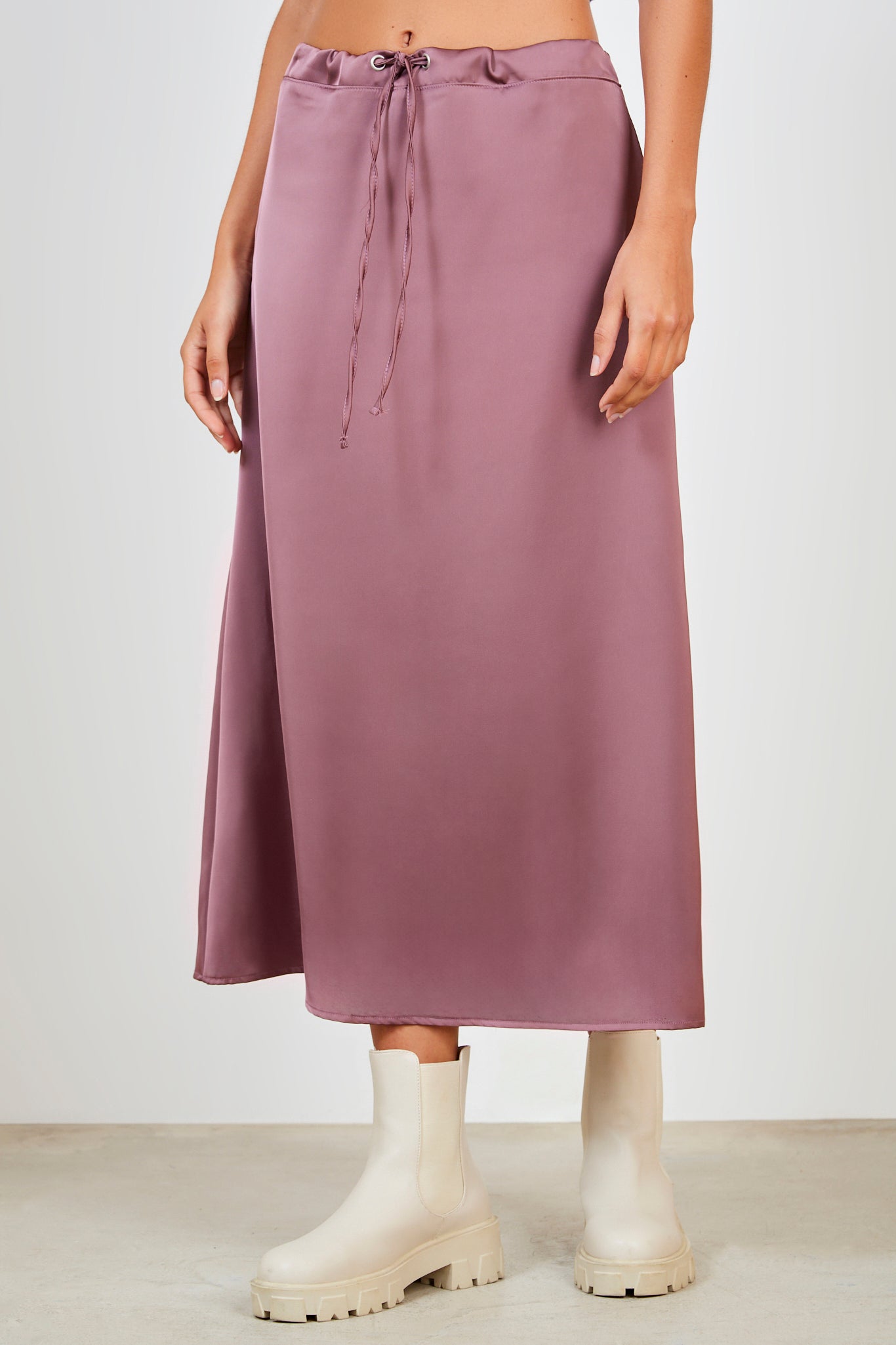 Purple silky tie waist skirt