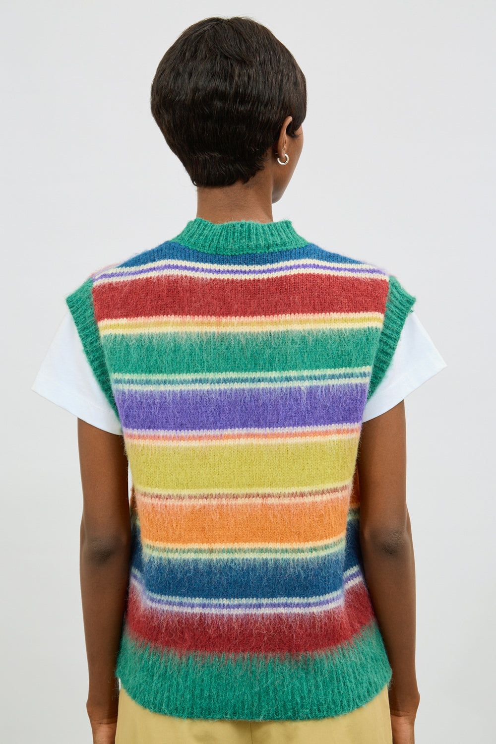 Rainbow block striped wool blend sweater vest