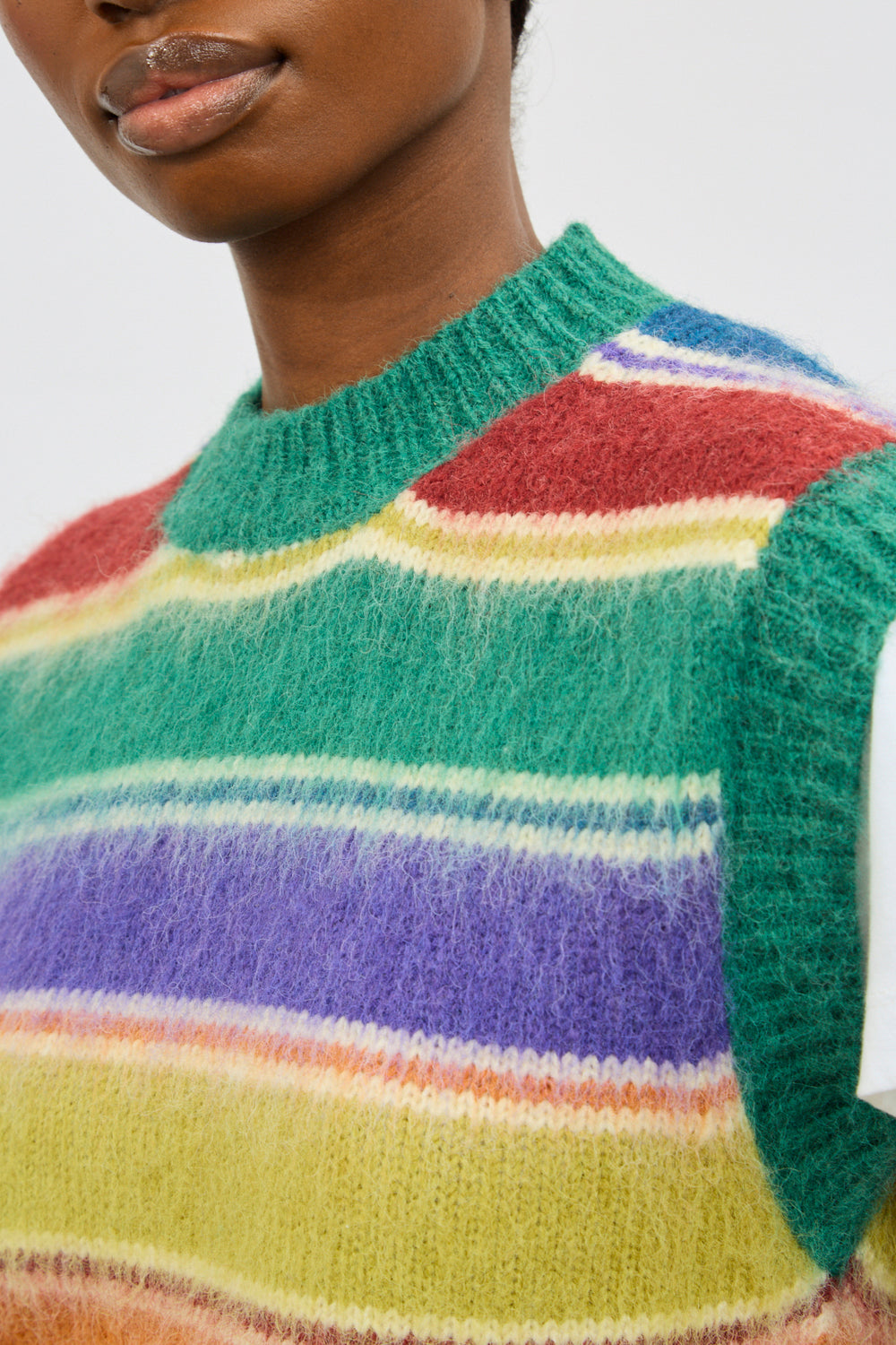 Rainbow block striped wool blend sweater vest