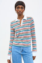 Rainbow striped white collar polo top_1