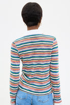 Rainbow striped white collar polo top_2