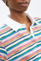 Rainbow striped white collar polo top_3