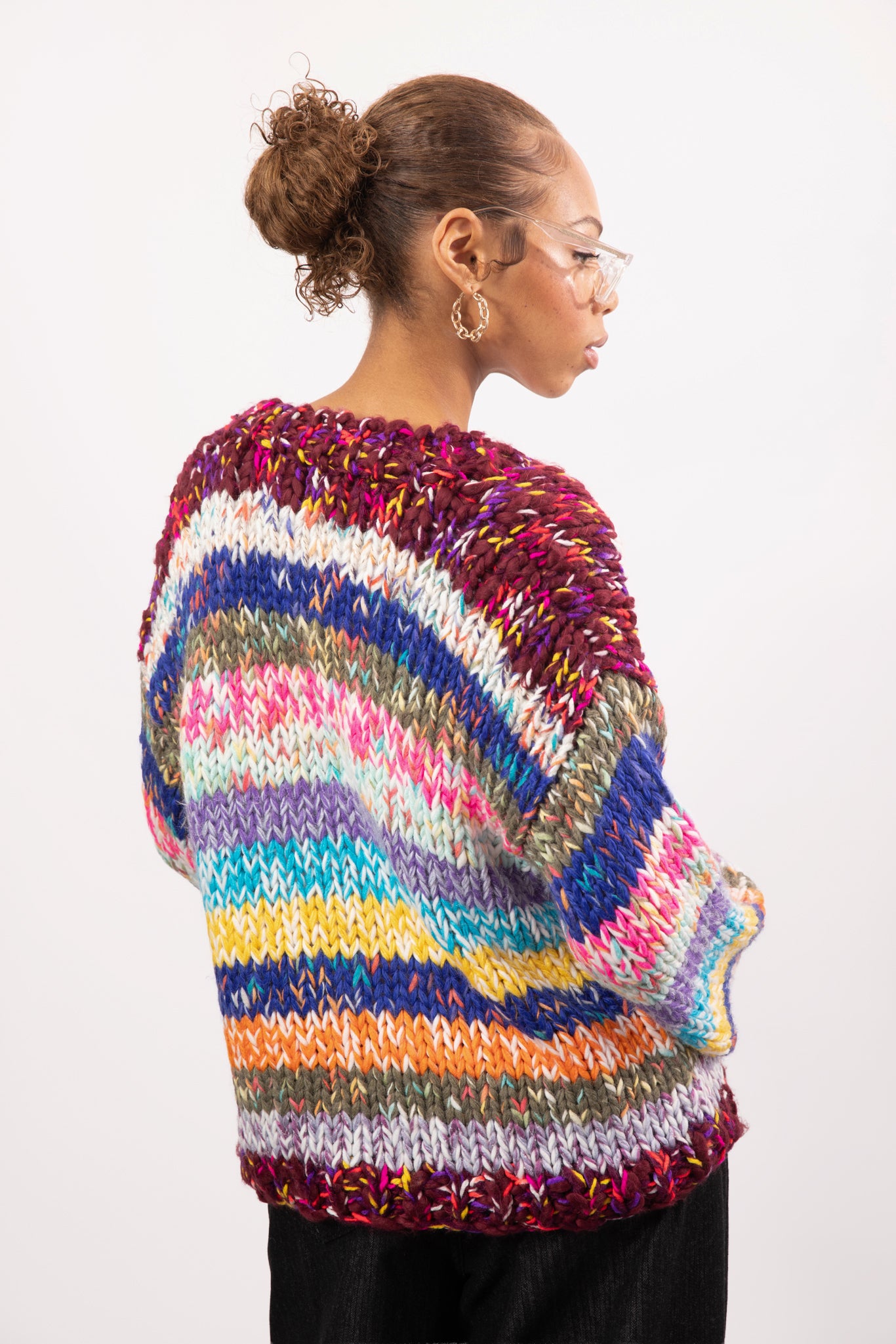 Rainbow striped wool blend pearl button cardigan_2