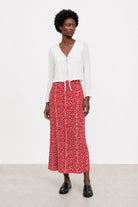 Red and white ditsy floral ribbed skirt_4