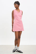 Red and ivory gingham ruffle trim mini dress_1