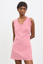 Red and ivory gingham ruffle trim mini dress_3