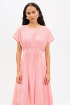 Red and white gingham pleated waist dress_3