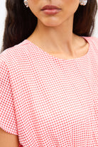 Red and white gingham pleated waist dress_4