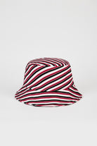 Red and white multistripe terrycloth bucket hat_1