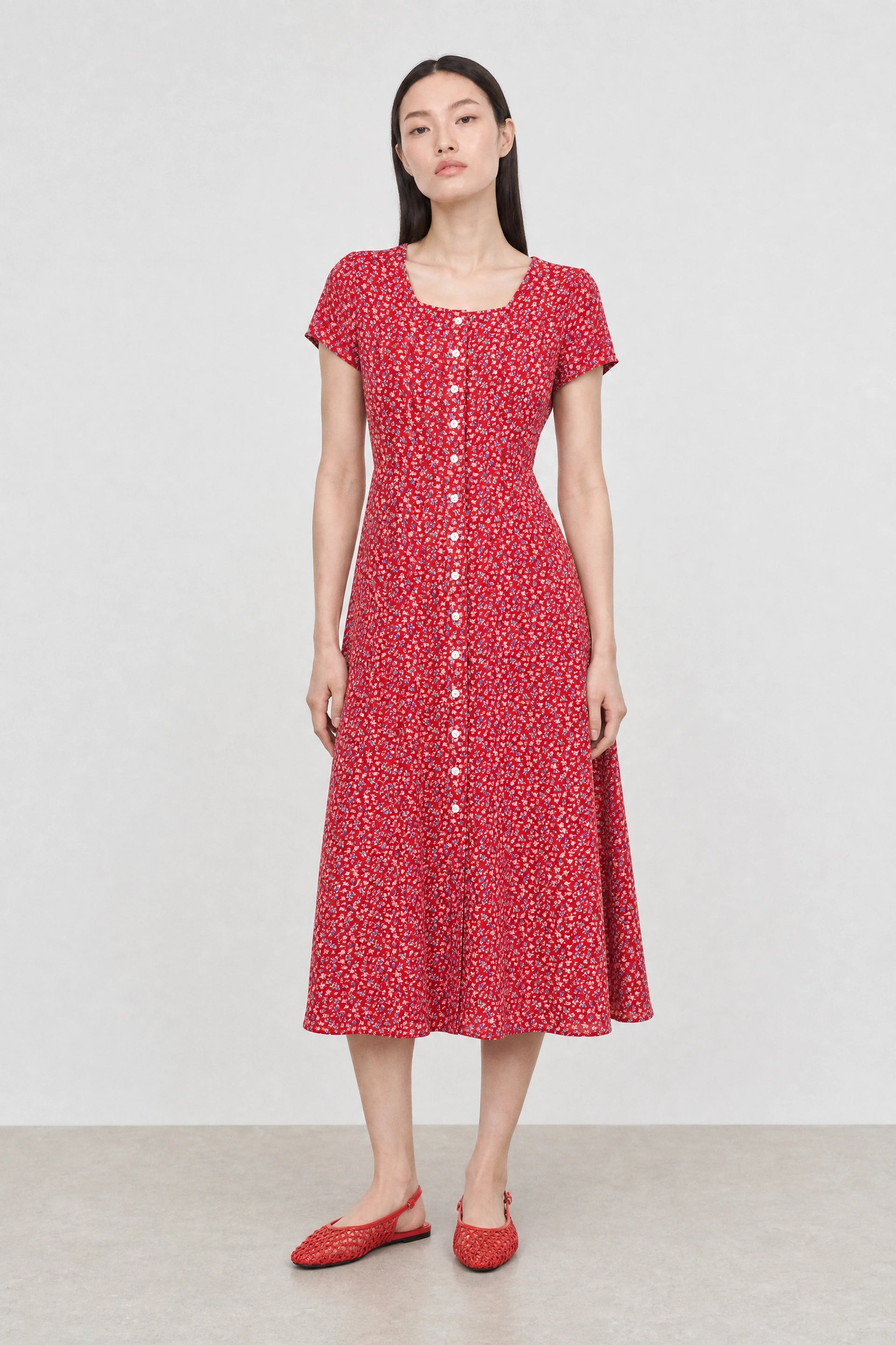 bright red midi dress Wrap-Front Midi Dress - Bright Red