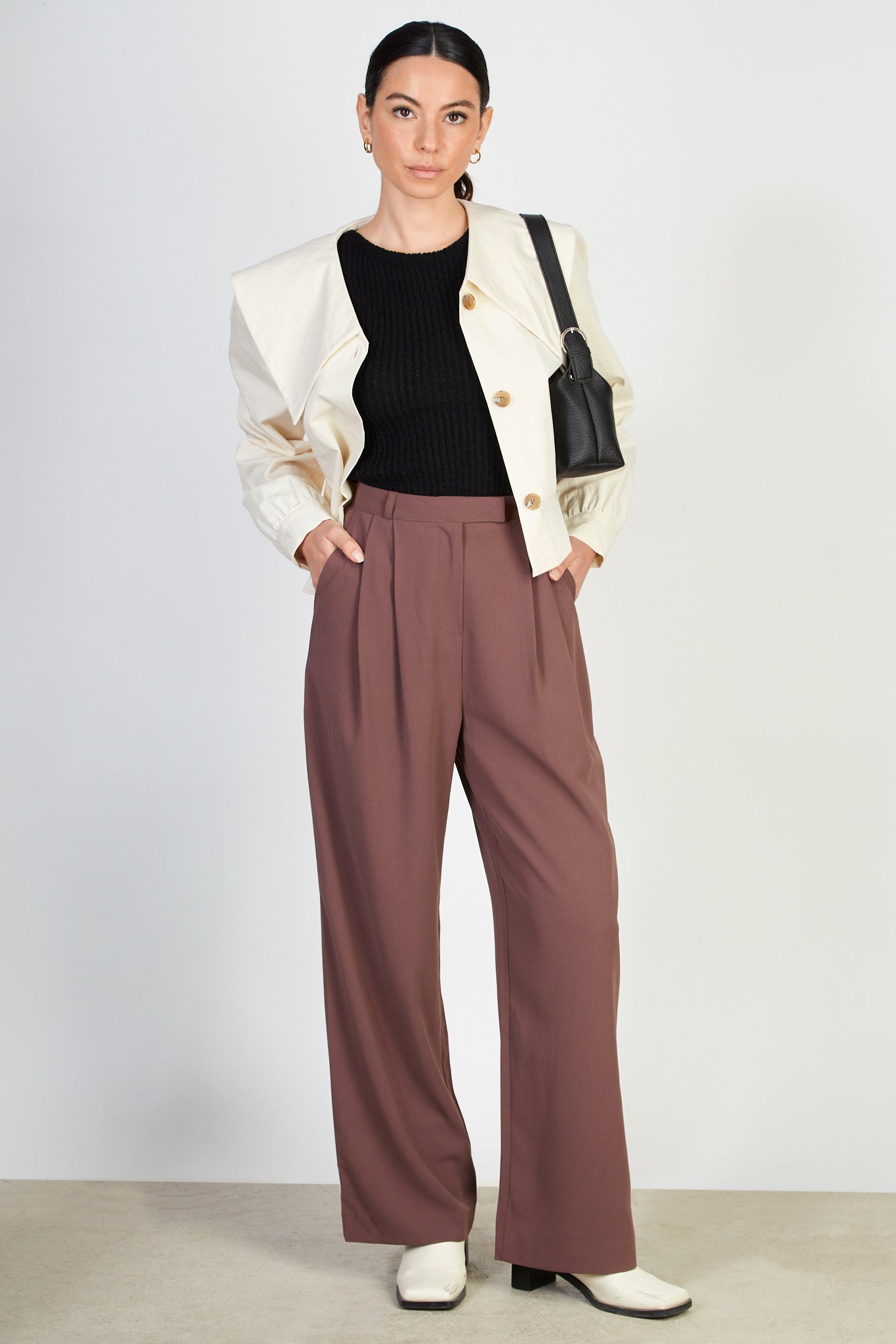 Red brown smart pleated trousers_4